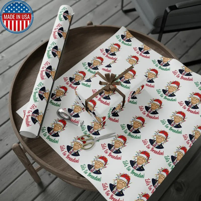 Santa Funny Trump Wrapping Paper for Gifts - Make America Great Again Gift - Joe Biden Let's Go Brandon Wrapping Paper...