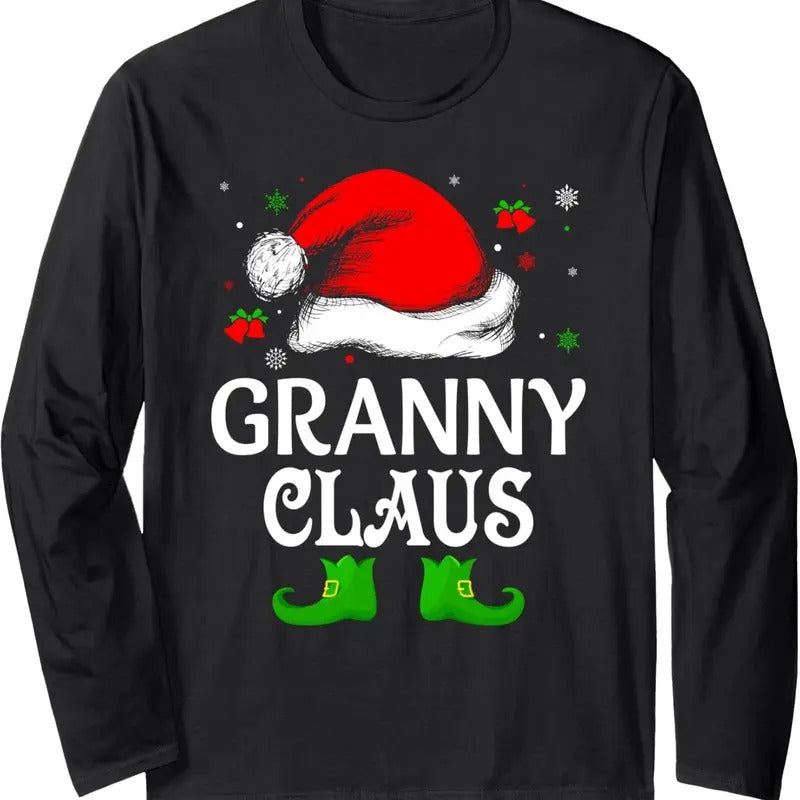 Santa Hat Granny Claus Elf Funny Ugly Christmas Sweater Long Sleeve T-Shirt Hoodie, Sweatshirt | RetroVerseTees.com