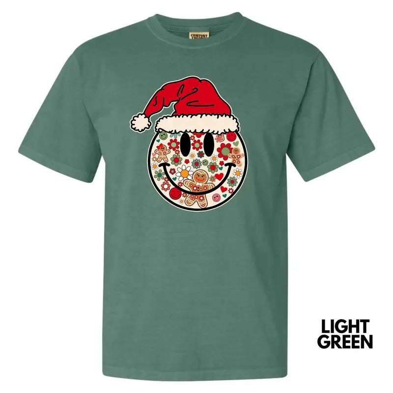 Santa Hat Happy Face Comfort Colors T-Shirt 'NLB' Hoodie, Sweatshirt | RetroVerseTees.com
