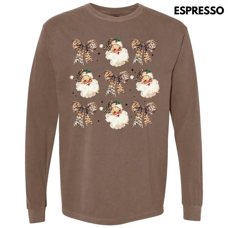 Santa Leopard Coquette Collage Long Sleeve Comfort Colors T-Shirt 'NLB' Hoodie, Sweatshirt | RetroVerseTees.com