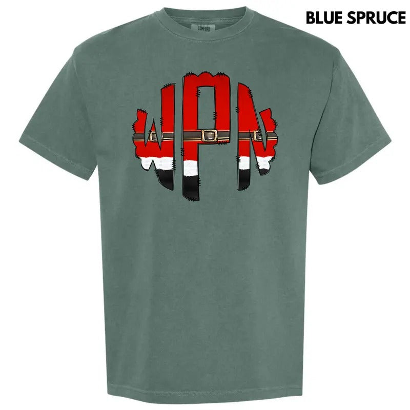 Santa Outfit Monogram Comfort Colors T-Shirt 'NLB' Hoodie, Sweatshirt | RetroVerseTees.com