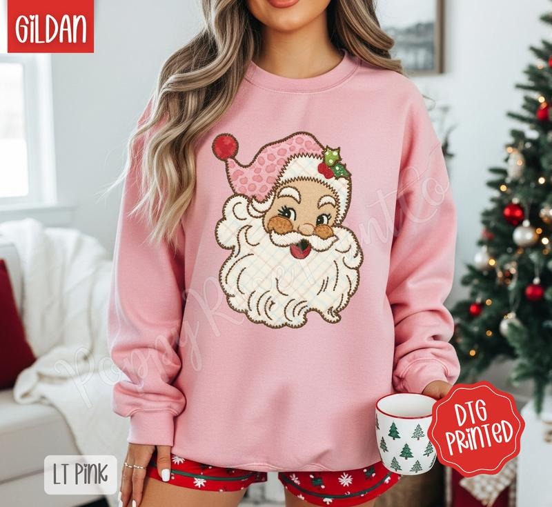 Santa Patch Sweatshirt, Trendy Women's Christmas Crewneck T-Shirts, Hoodie | RetroVerseTees.com