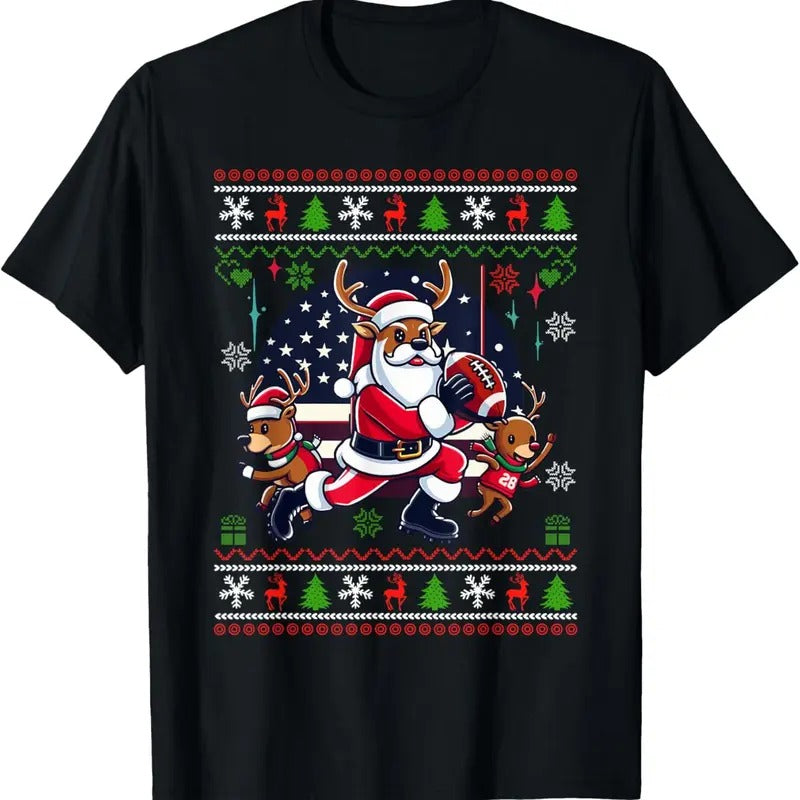 Santa Reindeer Play American Football Ugly Christmas Sweater T-Shirt Hoodie, Sweatshirt | RetroVerseTees.com