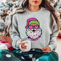 Santa With Sunglasses Sweatshirt, Trendy Pink Santa Christmas Sweater, Christmas Lights Hoodie For Woman, Cute Xmas Gift...