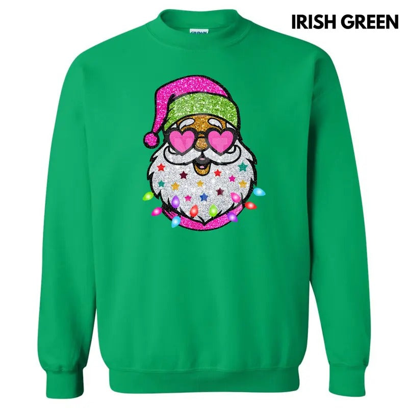 Santa With Sunnies FAKE Sequins Sweatshirt T-Shirts, Hoodie | RetroVerseTees.com