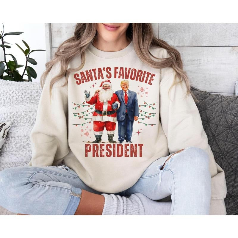 Santa's Favorite President Shirt, Humorous Trump Christmas Shirt Casual Comfort Hoodie, Sweatshirt | RetroVerseTees.com