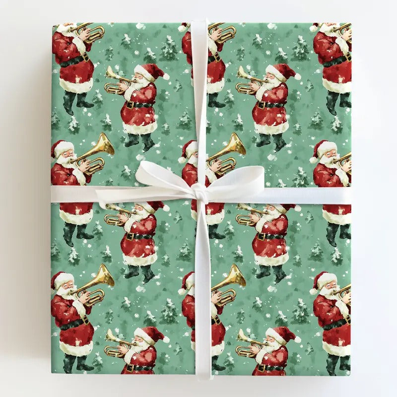Santa's Trumpet Serenade Christmas Wrapping Paper Seasonal Gift Wrap T-Shirts, Hoodie, Sweatshirt | RetroVerseTees.com