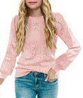 Saodimallsu Girls Sweaters Long Sleeve Shirts Cute TNF Kids Crew Neck Puff Sleeve Warm Winter Knit Pullover Tops Brick...