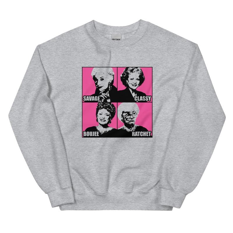Savage Classy Boujee Ratchet Golden Graphic Crewneck Sweatshirt T-Shirts, Hoodie | RetroVerseTees.com