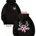 Save TNF Rack Letters Print Breast Cancer Awareness Hoodie Casual Hip Hop Style with Pink Ribbon Graphic Women Long...