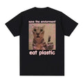 Save The Environment Eat Plastic Cute Cat Graphic T Shirt Funny Men Women Hoodie, Sweatshirt | RetroVerseTees.com