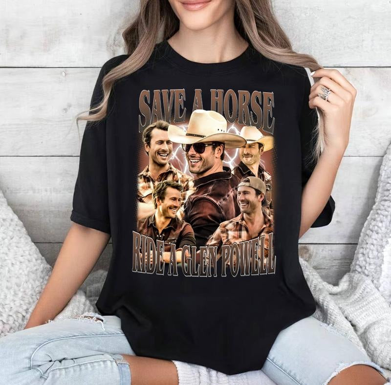 Save a horse, ride a Glen Powell Gildan T-shirt, Sweatshirt, Hoodie | RetroVerseTees.com