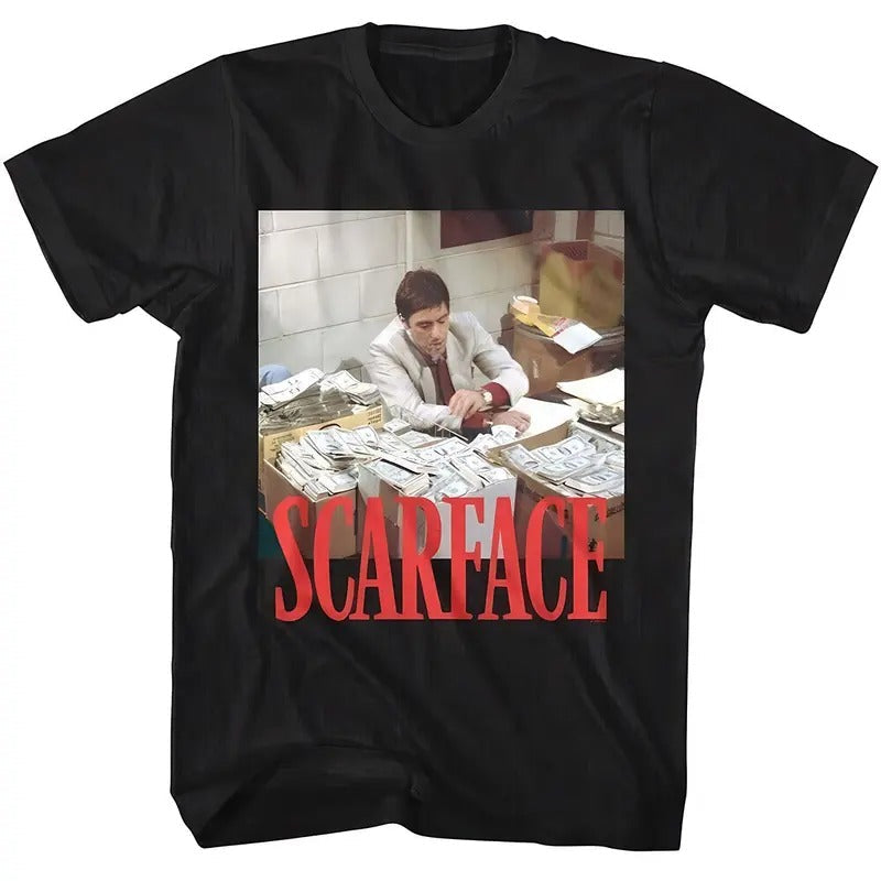 Scarface Stacks Of Cash T Shirt  Tony Montana Al Pacino Hoodie, Sweatshirt | RetroVerseTees.com