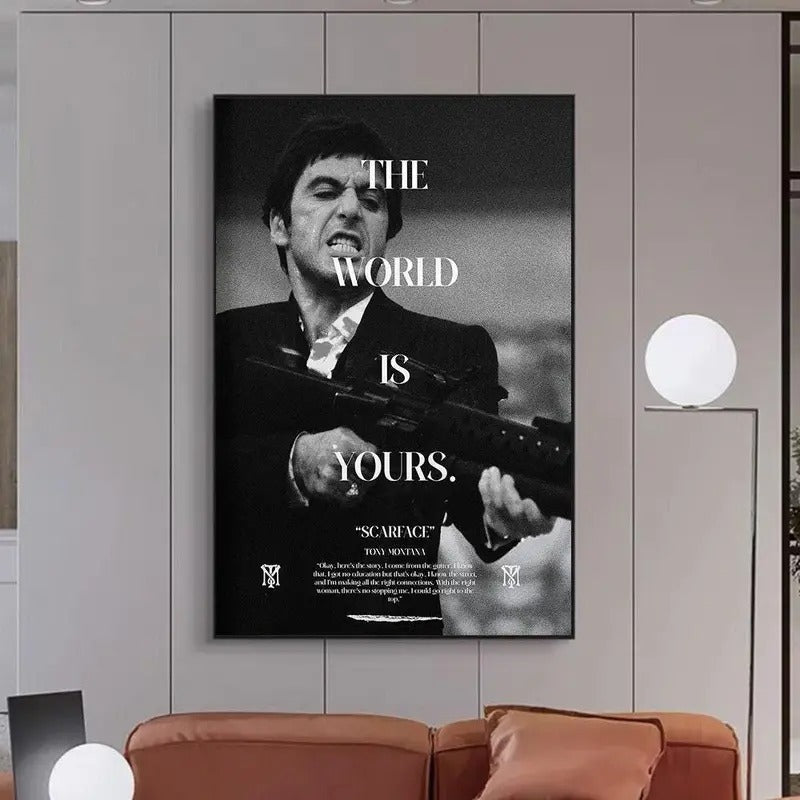 Scarface The World is Yours Classic Movie Posters and Prints Tony Canvas Painting Wall Art for Living Room Home Decor Art...