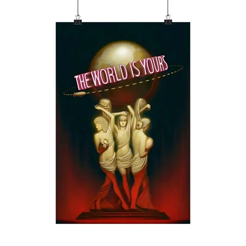 Scarface the World Is Yours Globe Statue Print Premium Poster Wall Art T-Shirts, Hoodie, Sweatshirt | RetroVerseTees.com