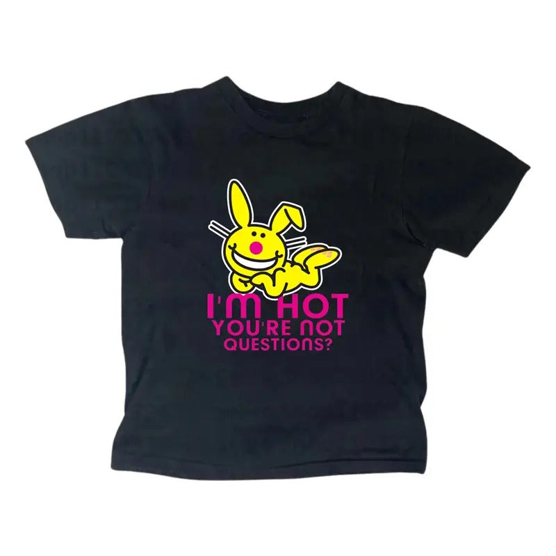 Scene Clothing Happy Bunny Baby Tee Gothic Emo Girl Top Women Fitted Casual Cotton Short Sleeve Summer Top 2000s Y2K Style