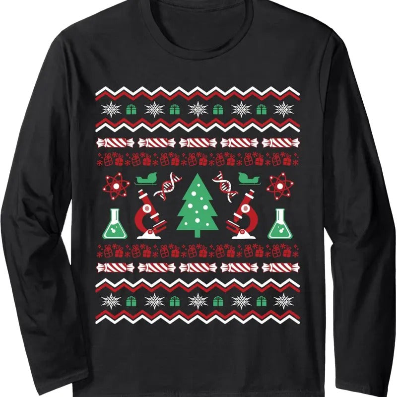 Science Laboratory Ugly Christmas Sweater - DNA Microbiology Long Sleeve T-Shirt Hoodie, Sweatshirt | RetroVerseTees.com