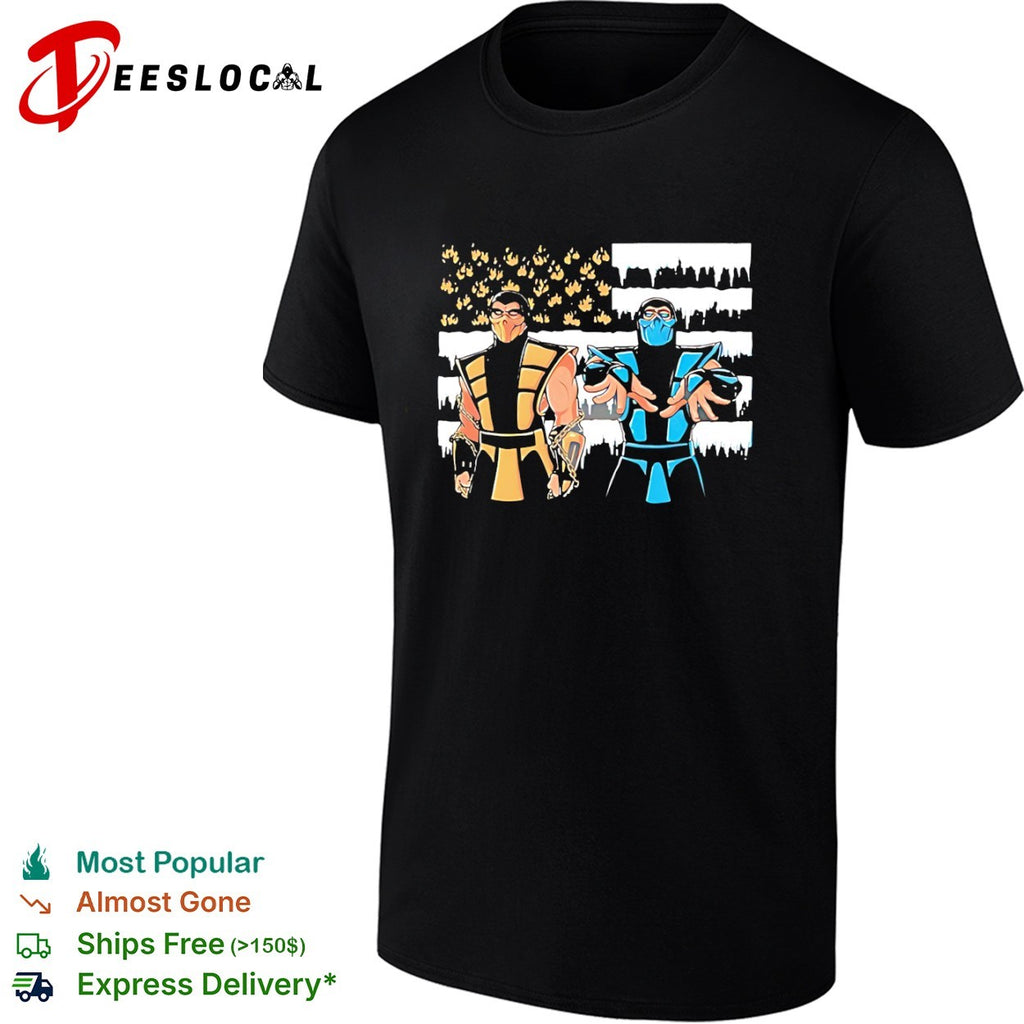 Scorpion and Sub-Zero Mortal Kombat American Flag Fire and Ice Inspired shirt