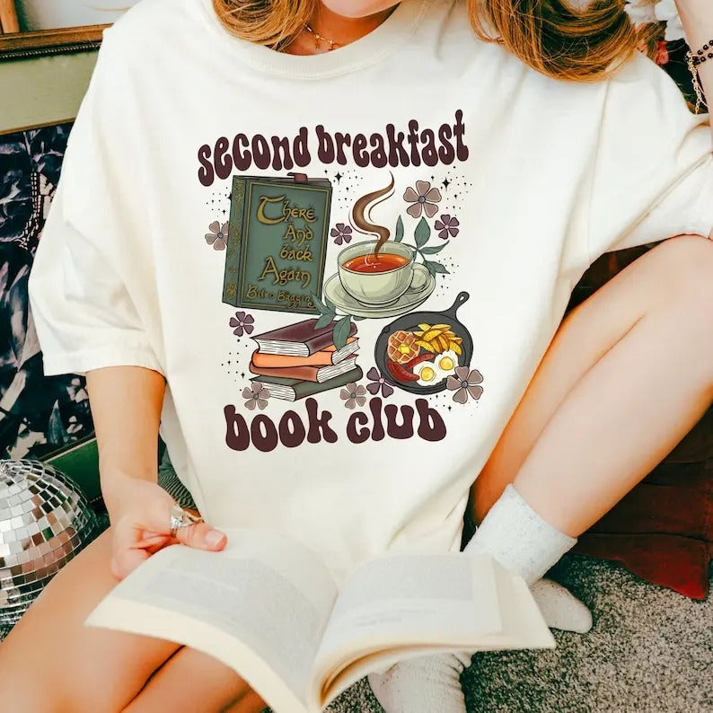 Second Breakfast Book Club Tshirt | Hobbit Shirt | Cottage Core Bookish Merch | Frodo and Sam | LOTR Gifts | Fantasty...