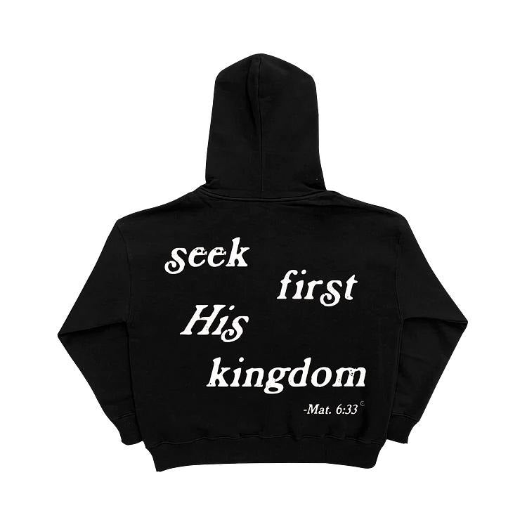 Seek First His Kingdom Graphic Hoodie vintage  shirts Cotton Menswear Sweatshirt | RetroVerseTees.com