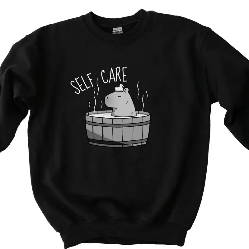 Self Care Capybara Sweatshirt, Funny Capybara Shirt, Homebody Sweatshirt, Gift For Her, Capybara gift Fabric Menswear...
