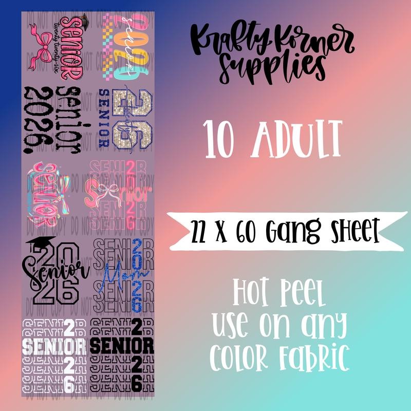 Senior 2026 DTF Transfer Gang Sheet, 22 x 60 T-Shirts, Hoodie, Sweatshirt | RetroVerseTees.com