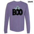 Sequin Boo Ghost Patch Long Sleeve Comfort Colors T-Shirt Hoodie, Sweatshirt | RetroVerseTees.com