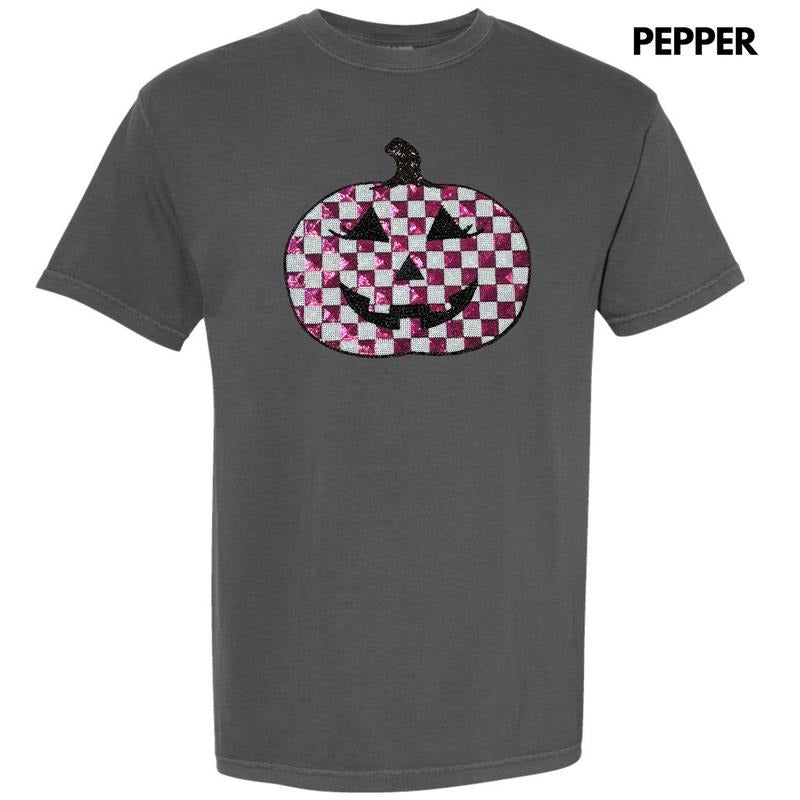 Sequin Checkered Pink Pumpkin Patch Comfort Colors T-Shirt Hoodie, Sweatshirt | RetroVerseTees.com