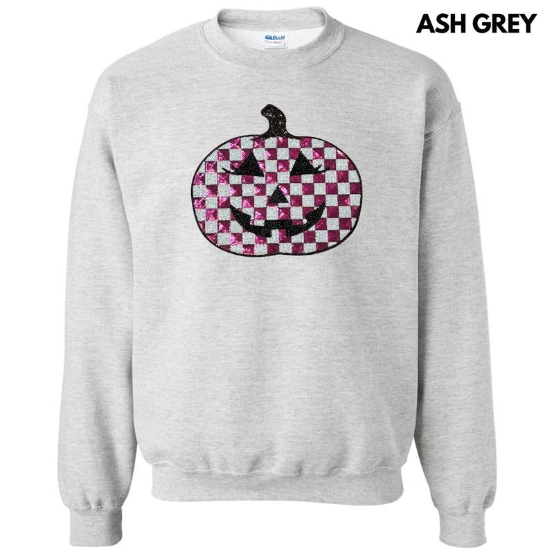 Sequin Checkered Pink Pumpkin Patch Sweatshirt T-Shirts, Hoodie | RetroVerseTees.com