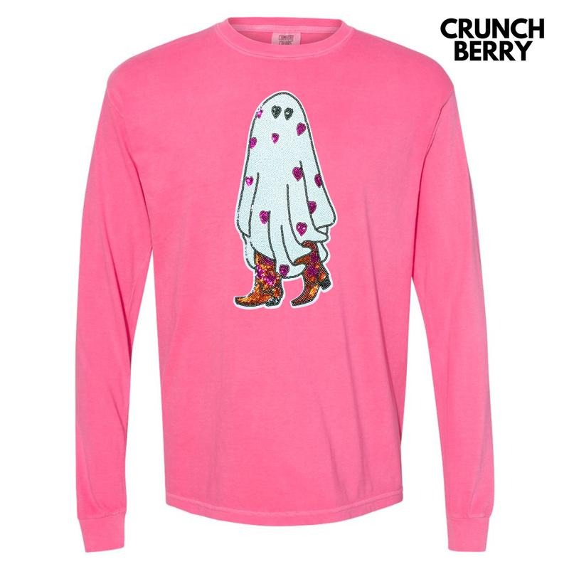 Sequin Cowgirl Ghost Patch Long Sleeve Comfort Colors T-Shirt Hoodie, Sweatshirt | RetroVerseTees.com