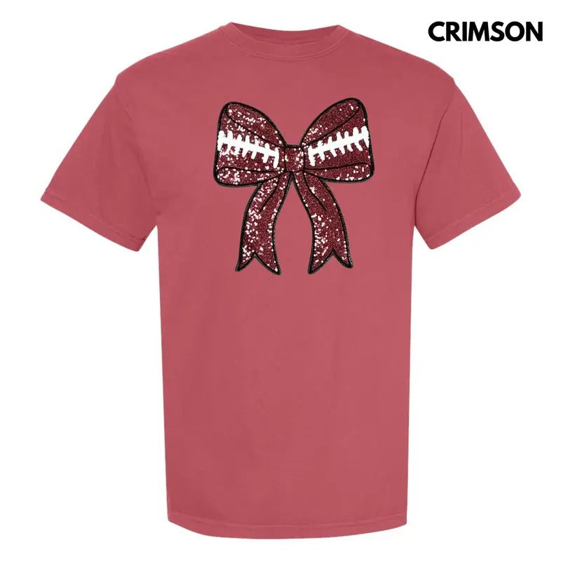 Sequin Football Bow Patch Comfort Colors T-Shirt Hoodie, Sweatshirt | RetroVerseTees.com
