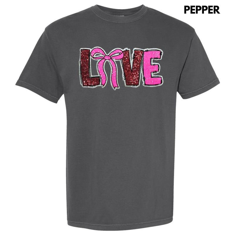 Sequin Love Bow Patch Comfort Colors T-Shirt Hoodie, Sweatshirt | RetroVerseTees.com