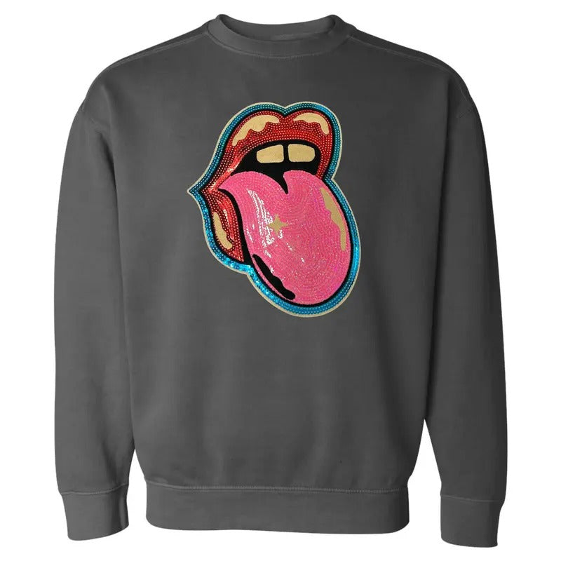 Sequin Mouth Patch Comfort Colors Sweatshirt T-Shirts, Hoodie | RetroVerseTees.com