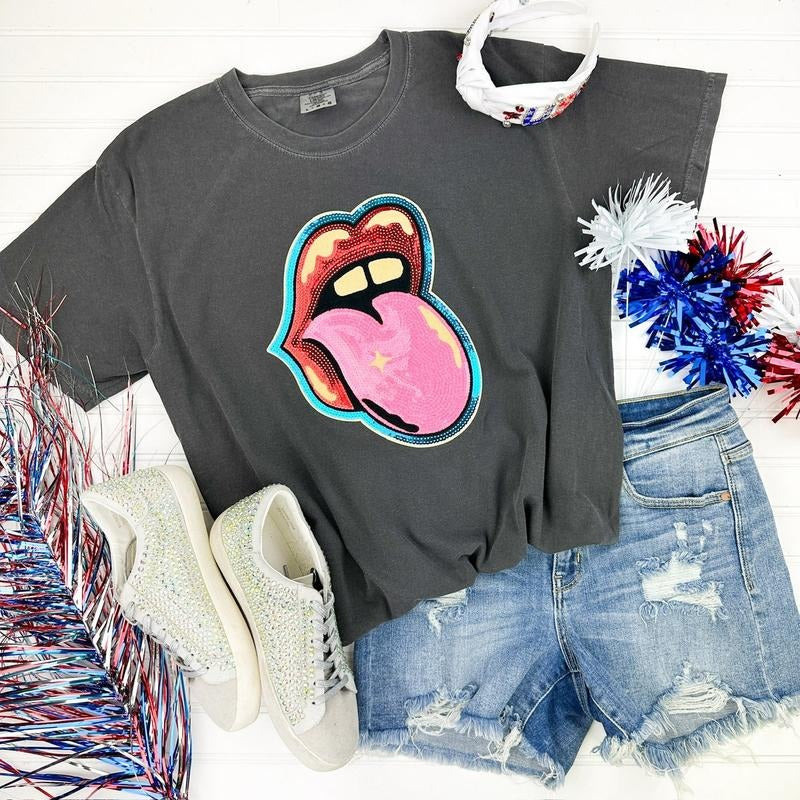 Sequin Mouth Patch Comfort Colors T-Shirt Hoodie, Sweatshirt | RetroVerseTees.com