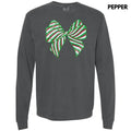 Sequin Red & Green Bow Patch Long Sleeve Comfort Colors T-Shirt Hoodie, Sweatshirt | RetroVerseTees.com