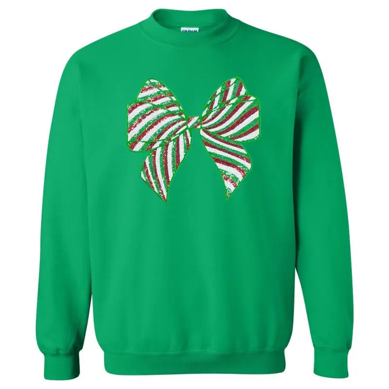 Sequin Red & Green Bow Patch Sweatshirt T-Shirts, Hoodie | RetroVerseTees.com