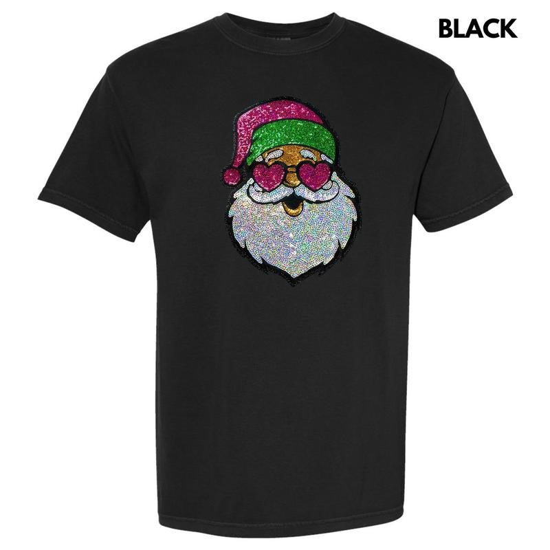 Sequin Santa Heart Eyes Patch Comfort Colors T-Shirt Hoodie, Sweatshirt | RetroVerseTees.com