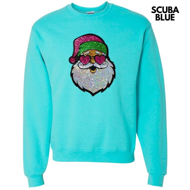 Sequin Santa Heart Eyes Patch Sweatshirt T-Shirts, Hoodie | RetroVerseTees.com