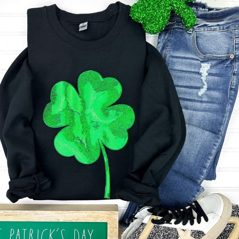 Sequin Shamrock Patch Gildan Sweatshirt T-Shirts, Hoodie | RetroVerseTees.com
