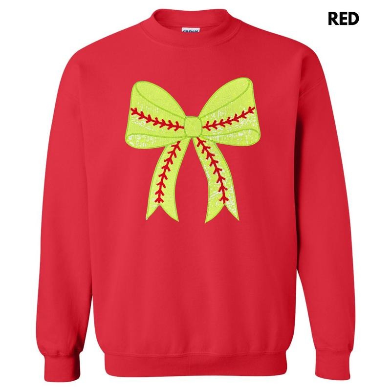 Sequin Softball Bow Patch Sweatshirt T-Shirts, Hoodie | RetroVerseTees.com