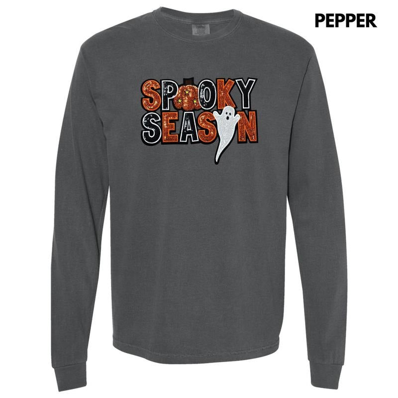 Sequin Spooky Season Patch Long Sleeve Comfort Colors T-Shirt Hoodie, Sweatshirt | RetroVerseTees.com