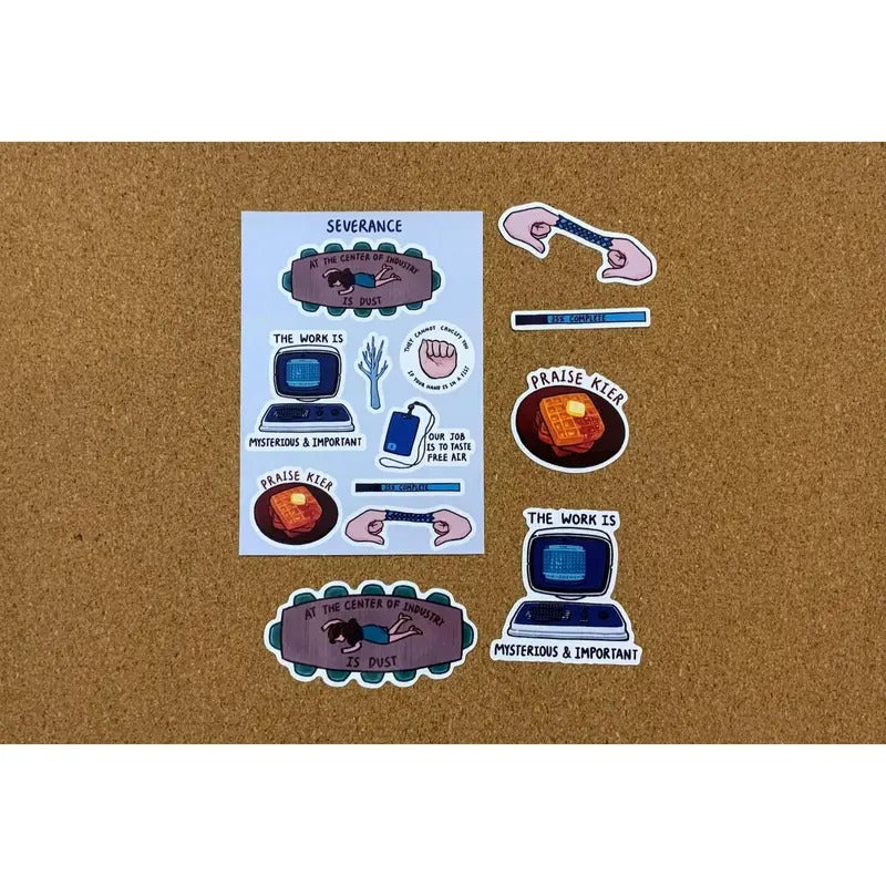 Severance Inspired Sticker Sheet, Office Dystopian Journal Laptop Decor T-Shirts, Hoodie, Sweatshirt | RetroVerseTees.com