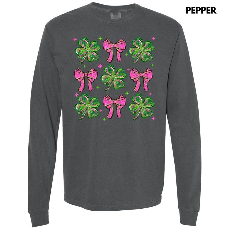 Shamrock Faux Glitter Collage Long Sleeve Comfort Colors T-Shirt 'NLB' Hoodie, Sweatshirt | RetroVerseTees.com