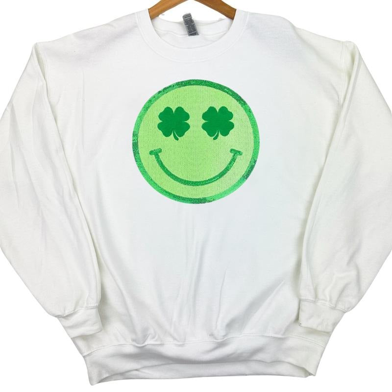 Shamrock Happy Face Patch Gildan Sweatshirt T-Shirts, Hoodie | RetroVerseTees.com