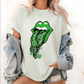 Shamrock Lips Lightsaber brand Shirt, Cute Lightsaber brand Patricks Day Pattern Tops, Dripping Lips Short Tees,...