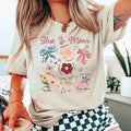 She Is Mom Shirt, Coquette Praying Mama Shirts, Religious Mom Sweatshirt, Floral Mother's Day T-Shirt,Blessed Mom Bow...