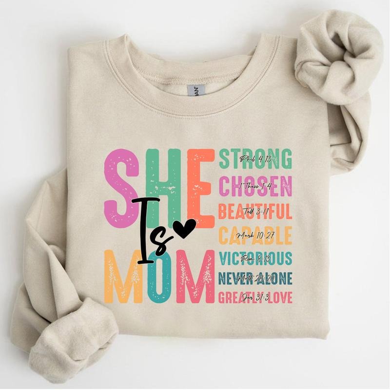 She Is Mom Sweatshirt, Mama Sweatshirt, Gift For Mom, Mothers Day Gift, Bible Verse Sweatshirt, Cute Mom Sweater...