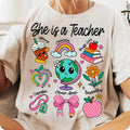 She Is Teacher shirt, Christian Teacher Mom Floral, Coquette Bow Teacher Shirt Hoodie, Sweatshirt | RetroVerseTees.com