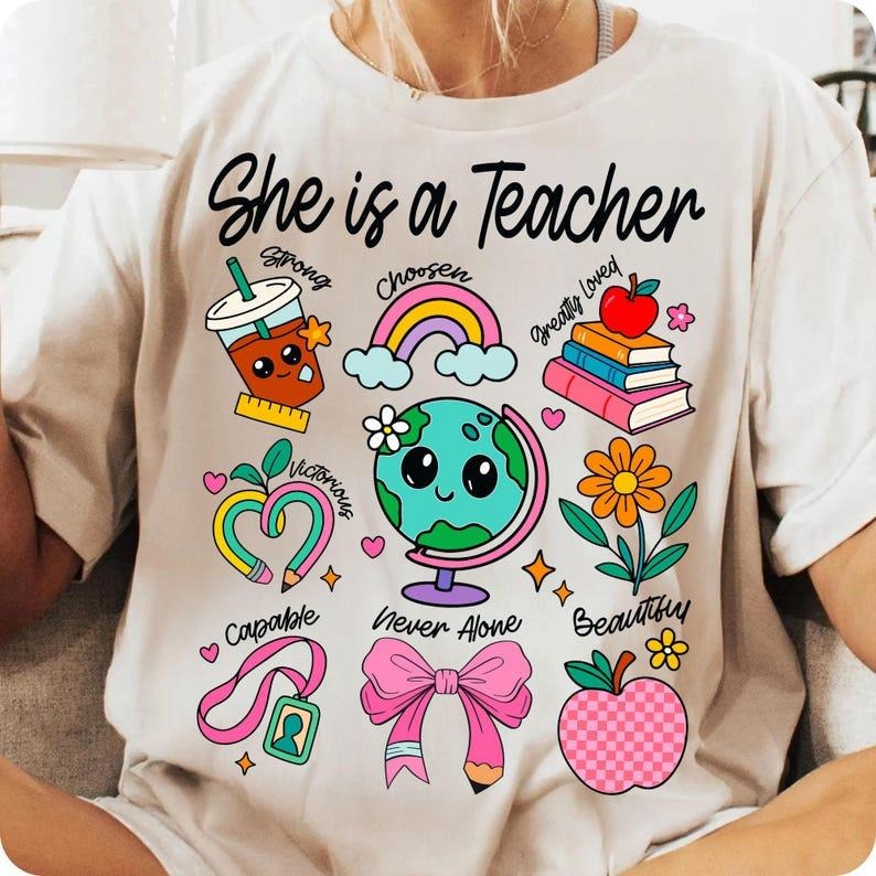 She Is Teacher shirt, Christian Teacher Mom Floral, Coquette Bow Teacher Shirt Hoodie, Sweatshirt | RetroVerseTees.com