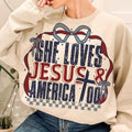 She Loves Jesus And America Too , Coquette 4Th Of July Shirt, Coquette Girly Shirt, American Girl Shirt, Jesus Shirt,...